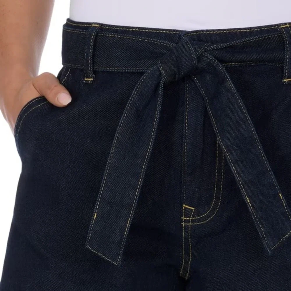 Tommy Hilfiger Womens Denim Shorts Dark Blue Tie Waist Size 14 1968103